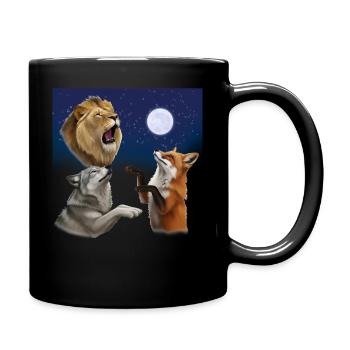 Wolf Fuchs und Löwe heulen auf den Mond Tiere - Tasse einfarbig - Schwarz - Rechts