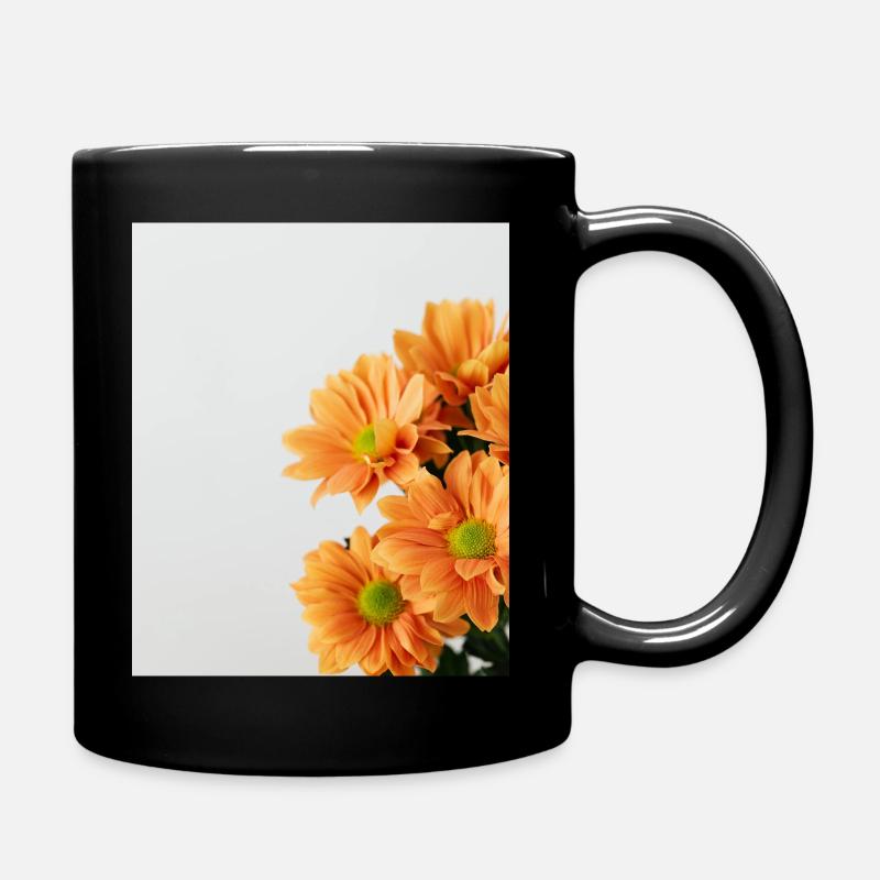 Daisy Orange Floral - Full Colour Mug - black