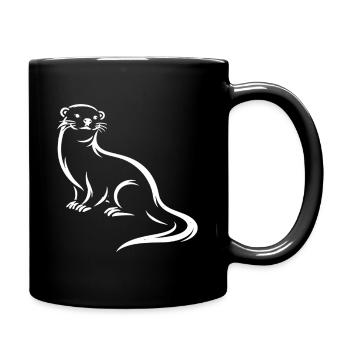 Otter - Playful Wildlife Line Art Nature Design - Full Colour Mug - black - Right