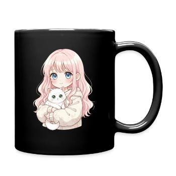 Anime Girl Cat Japan Kawaii Cat Lover - Full Colour Mug - black - Right