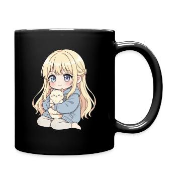 Anime Girl Cat Japan Kawaii Cat Lover - Full Colour Mug - black - Right