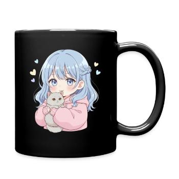 Anime Girl Cat Japan Kawaii Cat Lover - Full Colour Mug - black - Right