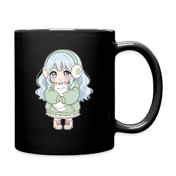 Anime Girl Cat Japan Kawaii Cat Lover - Full Colour Mug - black - Right