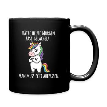Almost Smiled – Grumpy Unicorn Morning Grouch - Full Colour Mug - black - Right