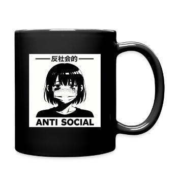 Antisocial Japanese Vaporwave Anime Girl - Full Colour Mug - black - Right