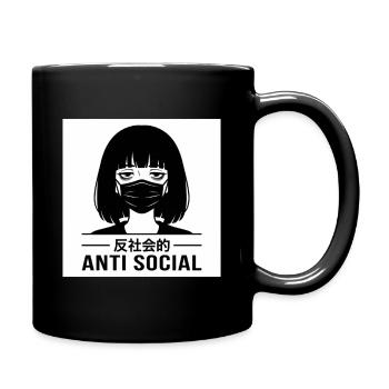 Antisocial Japanese Vaporwave Anime Girl - Full Colour Mug - black - Right