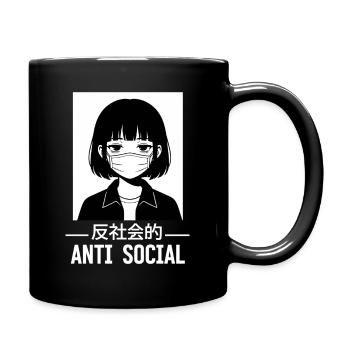 Antisocial Japanese Vaporwave Anime Girl - Full Colour Mug - black - Right