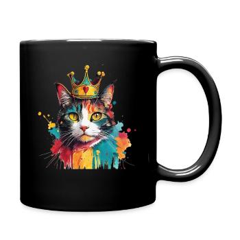 Colorful Cat with the crown of king in watercolors - Full Colour Mug - black - Right