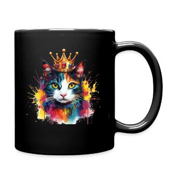 Colorful Cat with the crown of king in watercolors - Full Colour Mug - black - Right