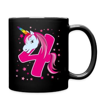Unicorn, 4 years old, 4th birthday, child - Full Colour Mug - black - Right