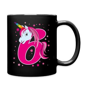 Einhorn,  6 Jahre alt, 6. Geburtstag, Kind - Tasse einfarbig - Schwarz - Rechts