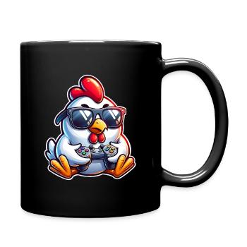 Gamer Huhn mit Controller - Tasse einfarbig - Schwarz - Rechts