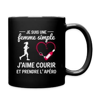 Femme simple humour course à pied et apéro - Mug uni - noir - Droite