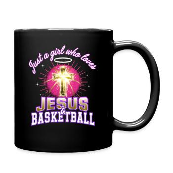 Jesus und Basketball Mädchen-Design - Tasse einfarbig - Schwarz - Rechts