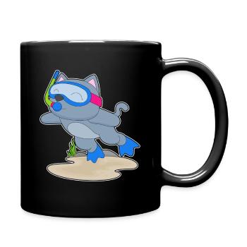 Katze Taucher Schnorchel Tauchen - Tasse einfarbig - Schwarz - Rechts