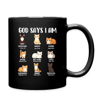 God Says I Am Christian Faith Cat Lover Bible  - Full Colour Mug - black - Right