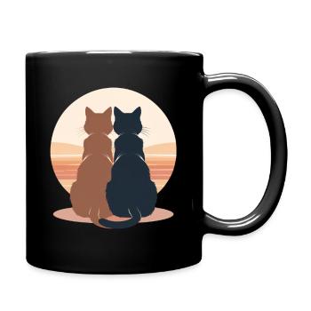 Zwei Katzen am Sonnenuntergang - Tasse einfarbig - Schwarz - Rechts