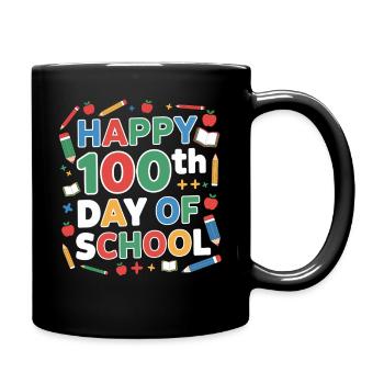 Happy 100th day of school – colourful school - Full Colour Mug - black - Right