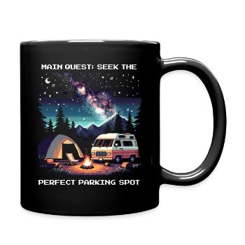 Perfekter Stellplatz gesucht | Van Life Quest - Tasse einfarbig - Schwarz - Rechts
