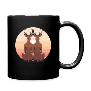 Zwei Hirsche im Abendkreis - Tasse einfarbig - Schwarz - Rechts