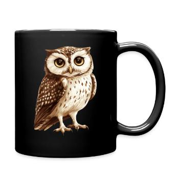 Tawny Owl Illustration in Warm Brown Tones - Full Colour Mug - black - Right