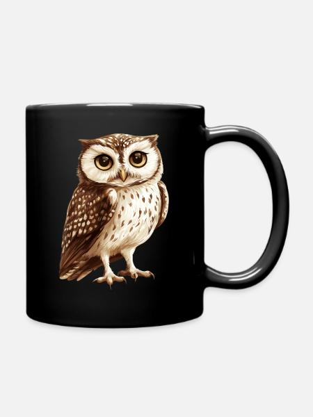 Waldkauz Illustration in warmen Brauntönen - Tasse einfarbig - Schwarz