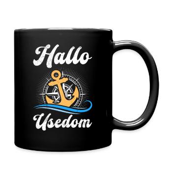 Urlaub auf Usedom Ostsee HALLO USEDOM Lustig - Tasse einfarbig - Schwarz - Rechts