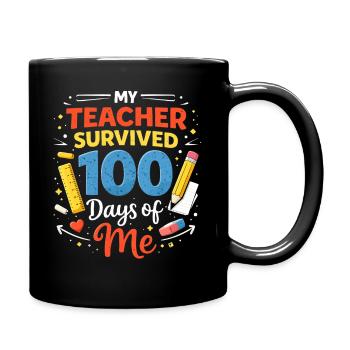 Lehrkraft Überlebt 100 Tage - Tasse einfarbig - Schwarz - Rechts