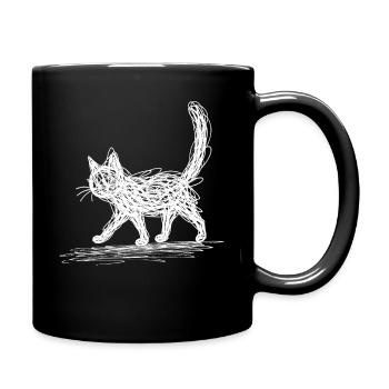 Minimalistisch, Gezeichnete Katze, Minimalismus - Tasse einfarbig - Schwarz - Rechts