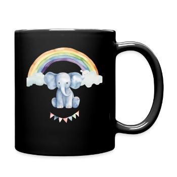Aquarell Elefant unterm Regenbogen für Kinder - Tasse einfarbig - Schwarz - Rechts