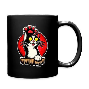 Katze Pfote hoch im Retro Stil - Tasse einfarbig - Schwarz - Rechts