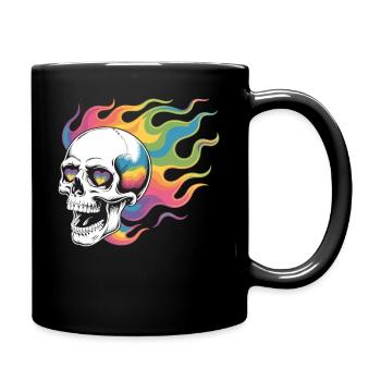 Totenkopf Regenbogen T-Shirt - Tasse einfarbig - Schwarz - Rechts