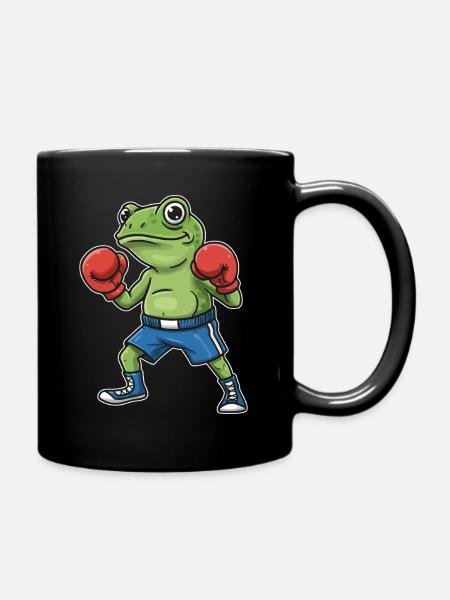 Boxing Frog Cartoon - Full Colour Mug - black