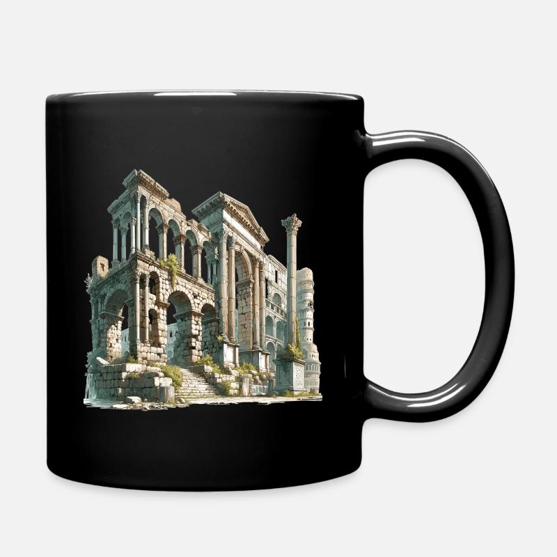 Ancient Ruins Architecture Illustration - Full Colour Mug - black