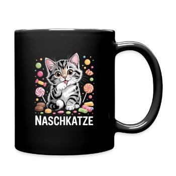 Chat doux avec motif de bonbons - Mug uni - noir - Droite