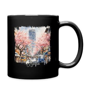 Osaka Watercolor, Osaka Japan - Full Colour Mug - black - Right