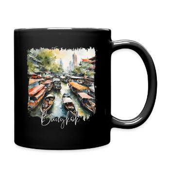 Watercolor of Bangkok, Bangkok Thailand - Full Colour Mug - black - Right