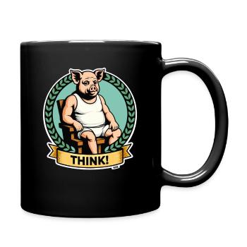 Denker schlaues Schwein Cartoon - Tasse einfarbig - Schwarz - Rechts