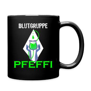 Blutgruppe Pfeffi – Pfefferminz, Suff & Spaß - Tasse einfarbig - Schwarz - Rechts