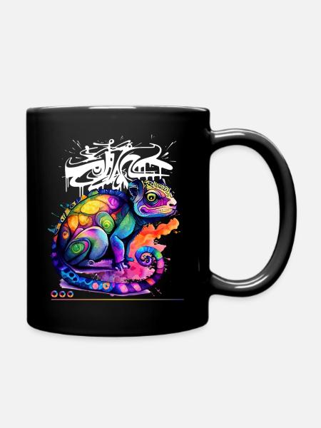 Farbenfroher Chamäleon Graffiti - Tasse einfarbig - Schwarz