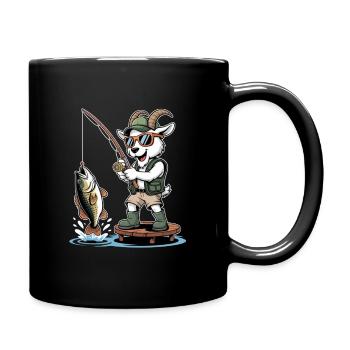 Funny fishing goat with big catch - Full Colour Mug - black - Right