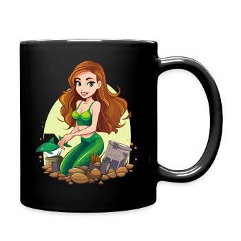 Green mermaid on pebble beach - Full Colour Mug - black - Right