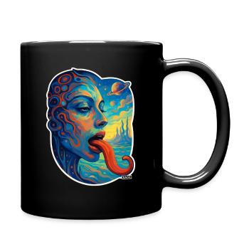 Kosmische Kunst mit Zunge - Tasse einfarbig - Schwarz - Rechts