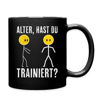 Strichmännchen HAST DU TRAINIERT Lustiges - Tasse einfarbig - Schwarz - Rechts
