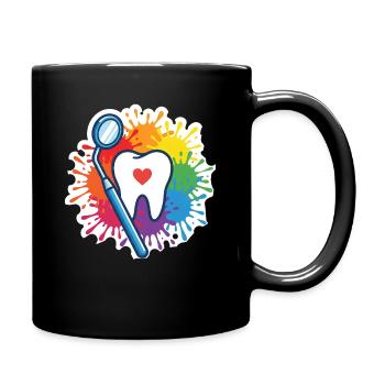 Bunter Zahn Mit Herz Und Dentalspiegel - Tasse einfarbig - Schwarz - Rechts