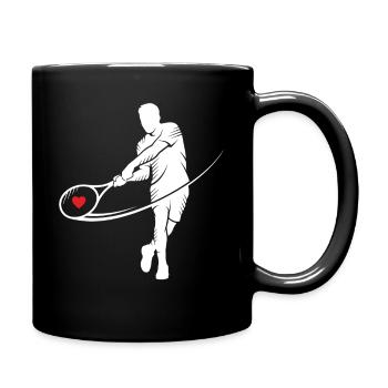 Tennis Silhouette Herz im Schläger Motiv - Tasse einfarbig - Schwarz - Rechts