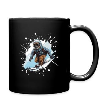 Französische Bulldogge Hund Snowboard - Tasse einfarbig - Schwarz - Rechts