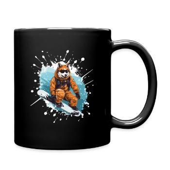 Akita Hund Snowboard - Tasse einfarbig - Schwarz - Rechts
