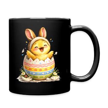 Küken mit Hasenohren im Osterei - Tasse einfarbig - Schwarz - Rechts