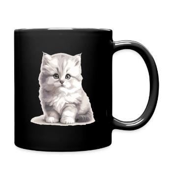 Flauschiges Kätzchen Porträt - Tasse einfarbig - Schwarz - Rechts